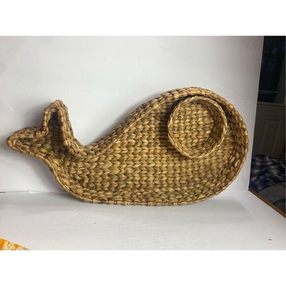 Vintage Woven Rattan Whale Serving Tray - Picture 1 of 3